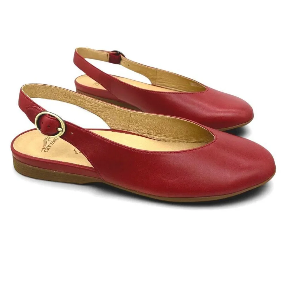 Dansko Lea Supportive Red Burnished Nappa Leather Slingback Flats Womens 42 EU